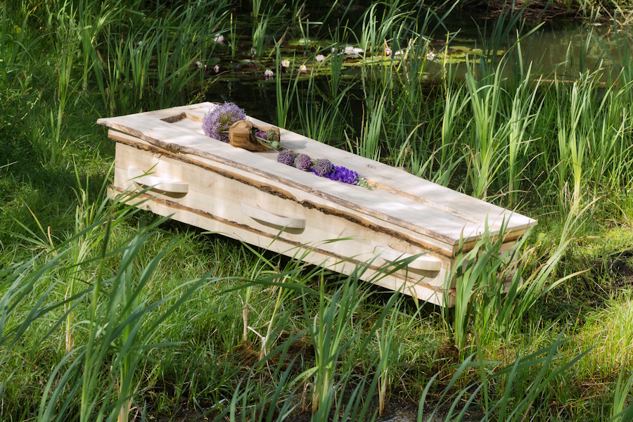 Natuur uitvaartkist van duurzaam hout met een rustige, eenvoudige uitstraling, passend bij een natuurlijk en persoonlijk afscheid.